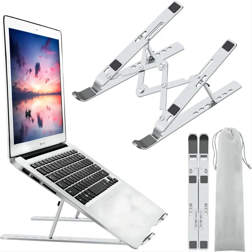 Aluminium Foldable Laptop Stand Adjustable 6 Heights Silver — used Generic laptop, price in Pakistan at NN Laptops Hafeez Center Lahore