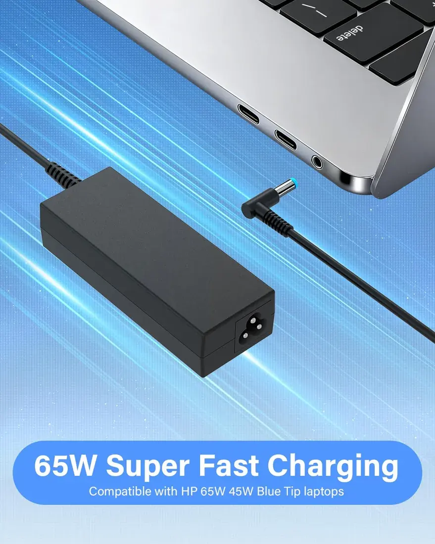HP 65W Original Charger (Blue Tip 4.5mm) — original chargers / adapters at NN Laptops, Hafeez Center Lahore Pakistan