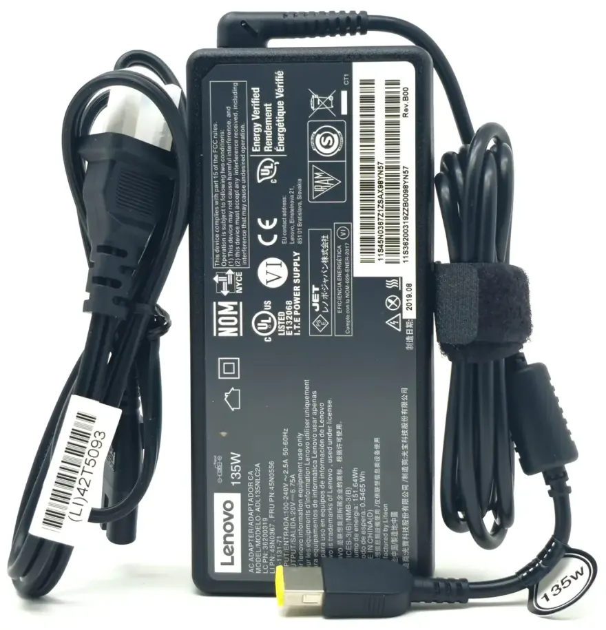 Lenovo 135W Original Charger (Slim Tip Yellow) — original chargers / adapters at NN Laptops, Hafeez Center Lahore Pakistan