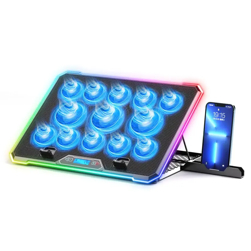RGB Gaming Cooling Pad 17 inch 5 Fan Variable Speed Knob — original accessories at NN Laptops, Hafeez Center Lahore Pakistan