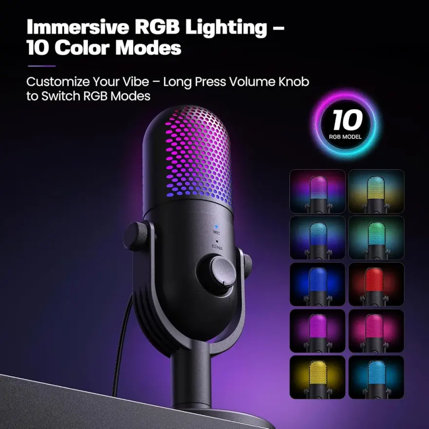 RGB Gaming USB Microphone with Stand Cardioid Streamer — original accessories at NN Laptops, Hafeez Center Lahore Pakistan